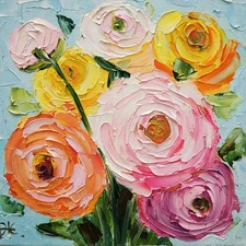 Ranunculus Painting Impasto Oil Painting Floral Art Original Art 3D Painting 6х6