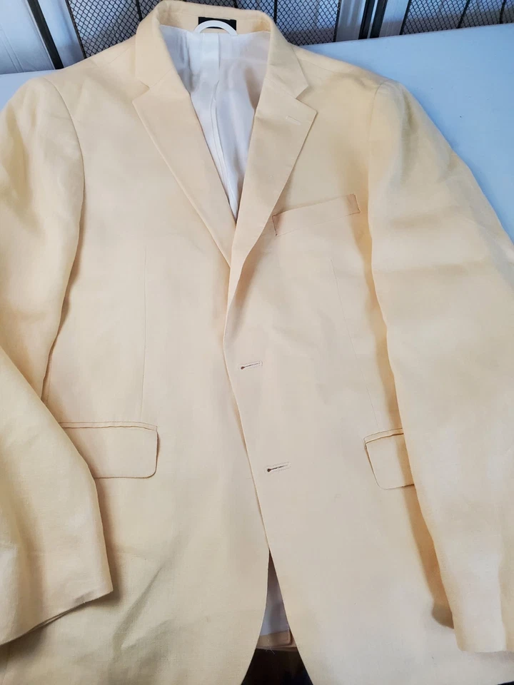 Lauren Ralph Lauren мужской костюм куртка 42R желтый * черный ярлык * 100% лен - Изображение 4 из 4