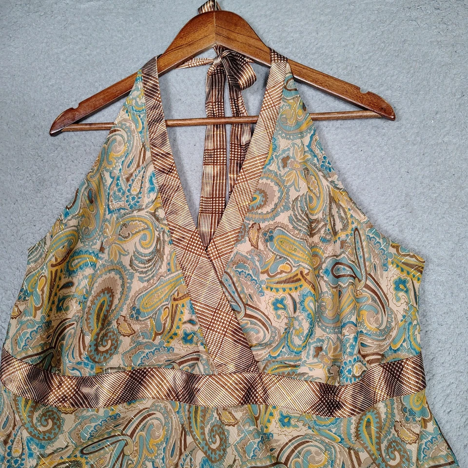 Blusa Lane Bryant Top Mujer 20 Marrón Cachemira Cuello Halter Y2K Retro Boho Nueva con Etiquetas Foto 3 de 4