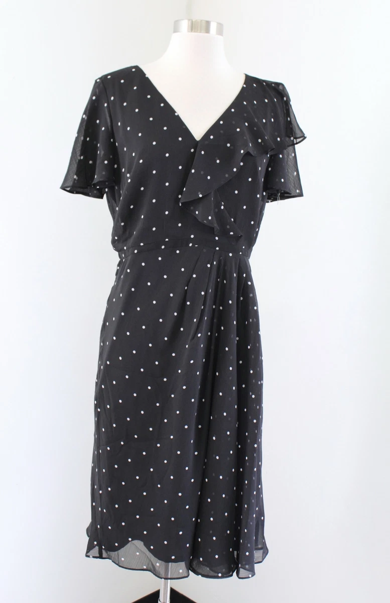 NWT Lauren Ralph Lauren Black White Polka Dot Short Sleeve Ruffle