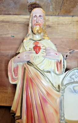 Chalkware Alter Statue Jesus Mary Sacred Heart 1928 PS COPA 15.75