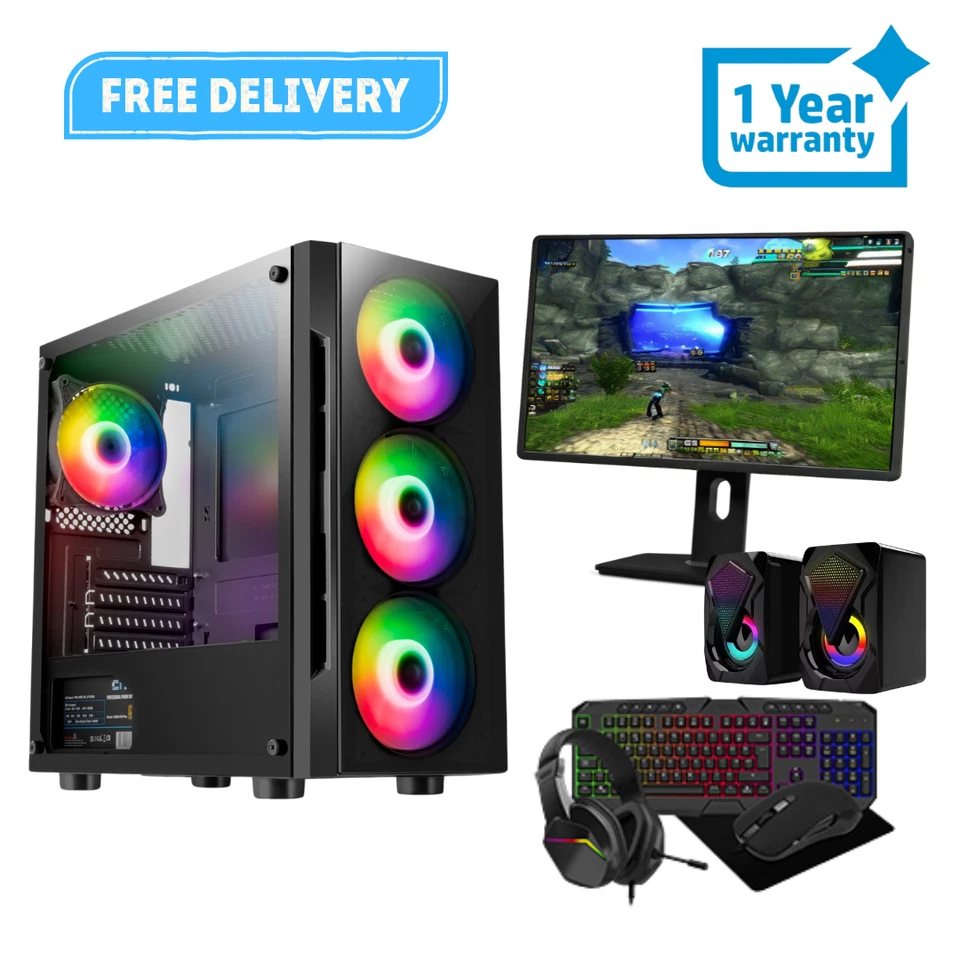 Fast Gaming PC 24" Bundle Intel Quad CORE i5 16GB SSD+ 1TB HDD Win 11p 4GB GT730 - Image 3 of 4