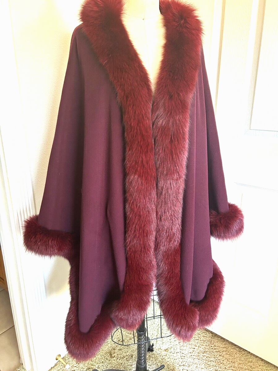 M.Tessile Castignani Burgundy Italy CashmereWool Cape Wrap Shawl with Fox Fur | eBay M.Tessile Castignani Burgundy Italy CashmereWool Cape Wrap Shawl with Fox Fur | eBay
