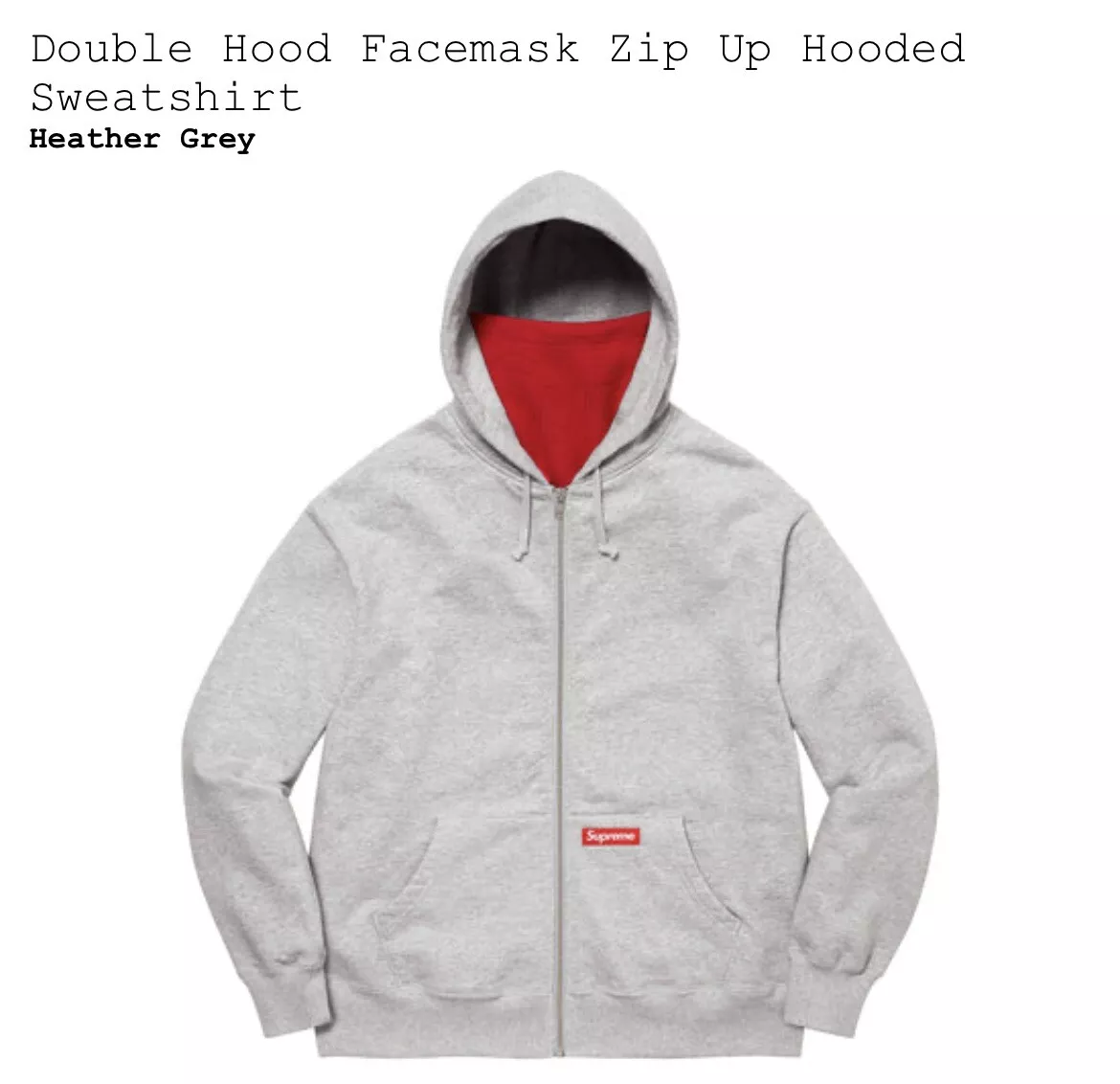Brand New Supreme Double Hood Facemask Zip Up Hooded Sweatshirt