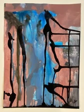 Abstract Mixed Media Painting 11 x 15 Paper Expressionism Landscape Acrylic