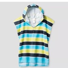 Toddler Striped Hoody Towel Cover Up, Cat Jack, Yellow, Aqua Blue White M/L