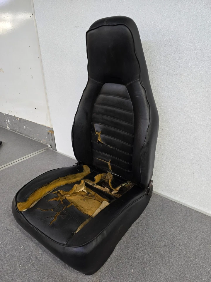 USED ORIGINAL RECARO PORSCHE 911 912E BLACK LEATHER PASSENGER BUCKET SEAT #13 — 第 3/4 张图片