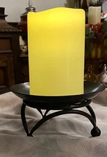 Vintage Iron Metal Bronze Large Candle Holder Plate w/ Curved Tripod Base