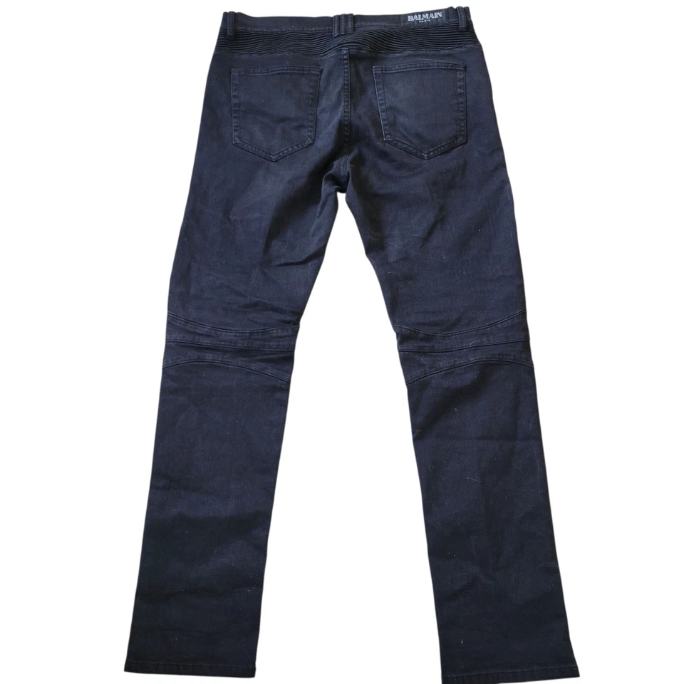 Pantalones de mezclilla ajustados acanalados Balmain Paris negros desgastados para motociclista talla 38 entrepierna 32 Foto 2 de 4
