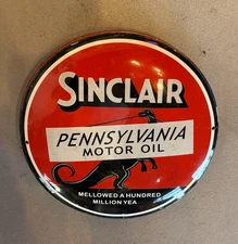 Vintage 12” Porcelain Sign - “SINCLAIR PENNSYLVANIA MOTOR OIL”