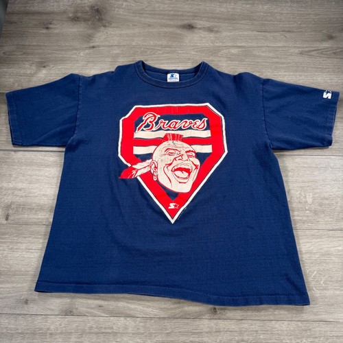 Vintage Starter Atlanta Braves Shirt Screaming Chief Noc A Homa VTG 80s 90s