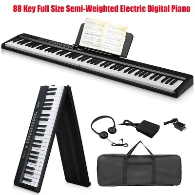 GLARRY 88 Key Foldable Electronic Keyboard Piano Semi-Weighted Electric Digital Piano