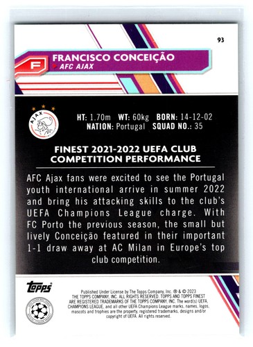 2022-23 TOPPS Finest UCC 93 Francisco Conceição (AFC Ajax) - Bild 2 von 2