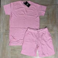 Mens T Shirt Shorts Tracksuit Waffle Set Pink Large RRP  50 Boohoo Man