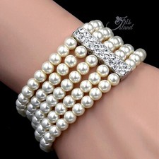 Women Gorgeous Cream White Glass pearl Multi-Strand Stretch Bracelet Crystal 168