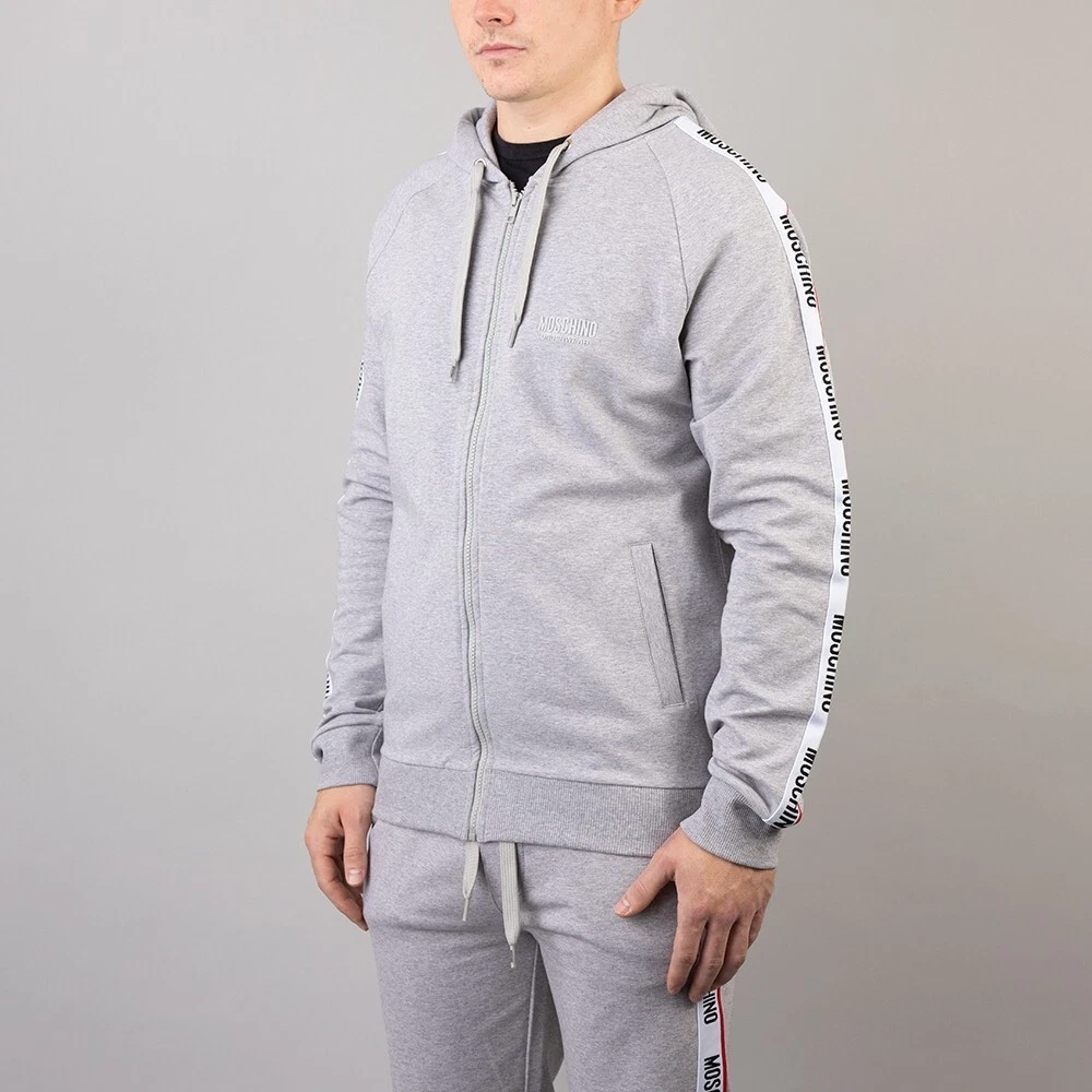 Felpa con cappuccio e zip Moschino Tape Logo colore grigio taglia S prezzo consigliato £275