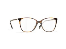 Chanel CH3408QA C. 714 Dark Tortoise and Calfskin Optical Eyeglasses w Demo Lens