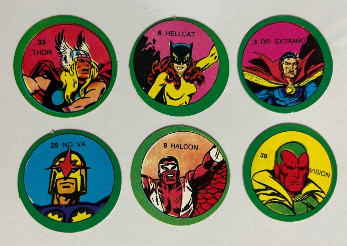 1980 Terrabusi Marvel Super Heroes POG CARDS NOVA THOR HELLCAT DR