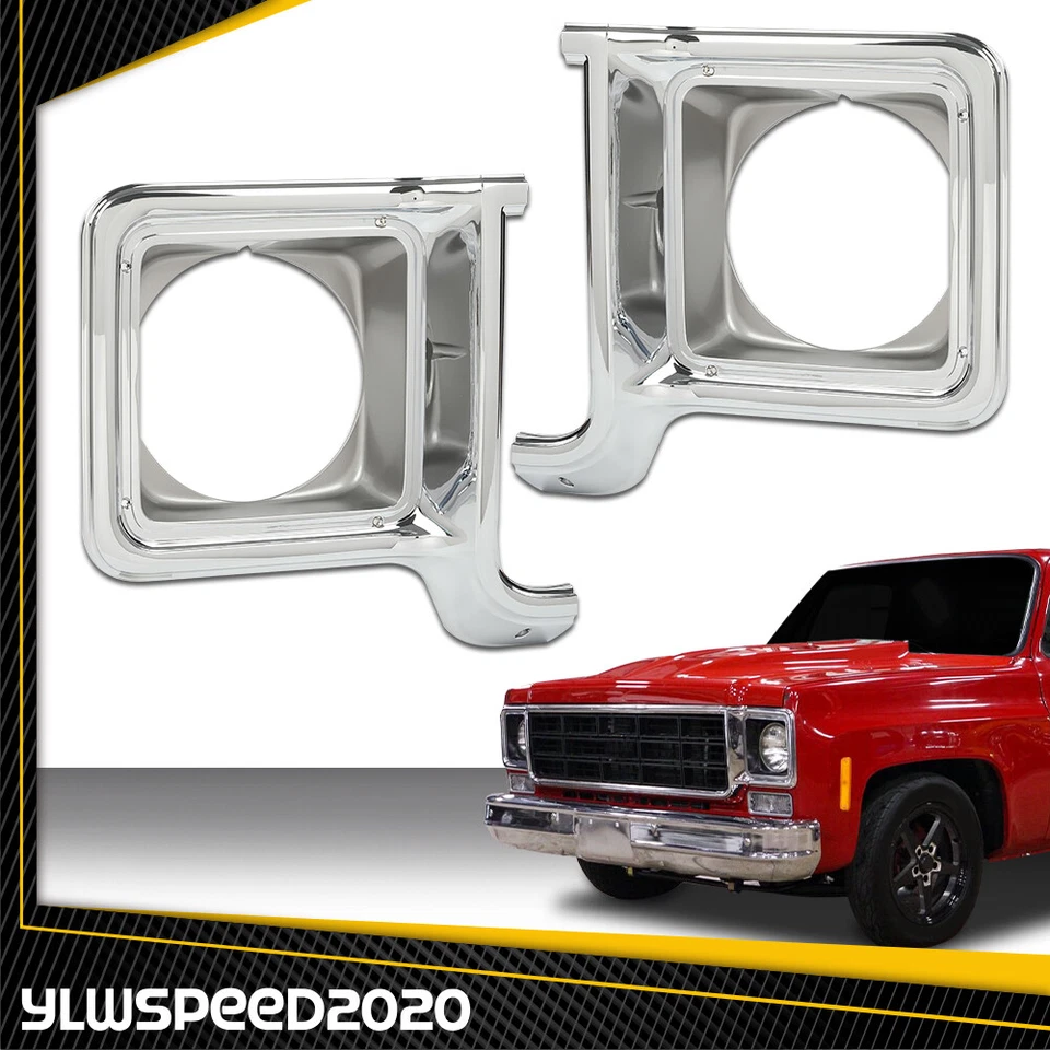 Fit For 1973-1978 Chevy GMC C/K Pickup Truck Silver Headlight Trim Bezel Pair Foto 2 de 4