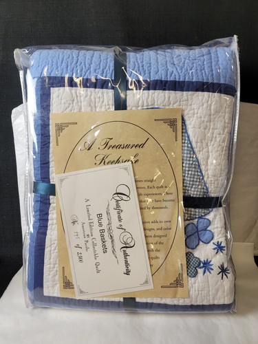 American Pacific "Blue Basket" Lt Ed Quilt Full/Queen W/ Pair Shams