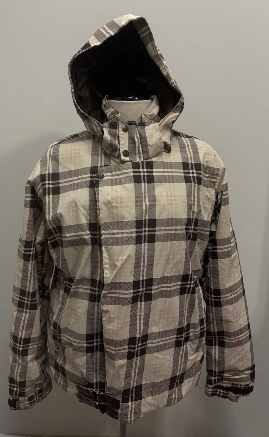 burton insulated hooded coat plaid pink jacket
