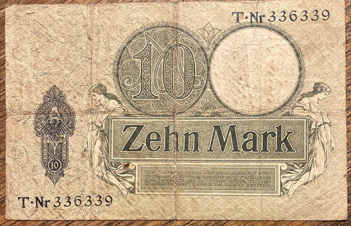 GERMAN EMPIRE - 1906 REICHSKAFFENFCHEIN (TREASURY NOTE) - ZEHN (10) MARK