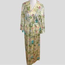 Vintage Vanity Fair Pale Yellow Nylon Multicolor Floral House Dress Robe