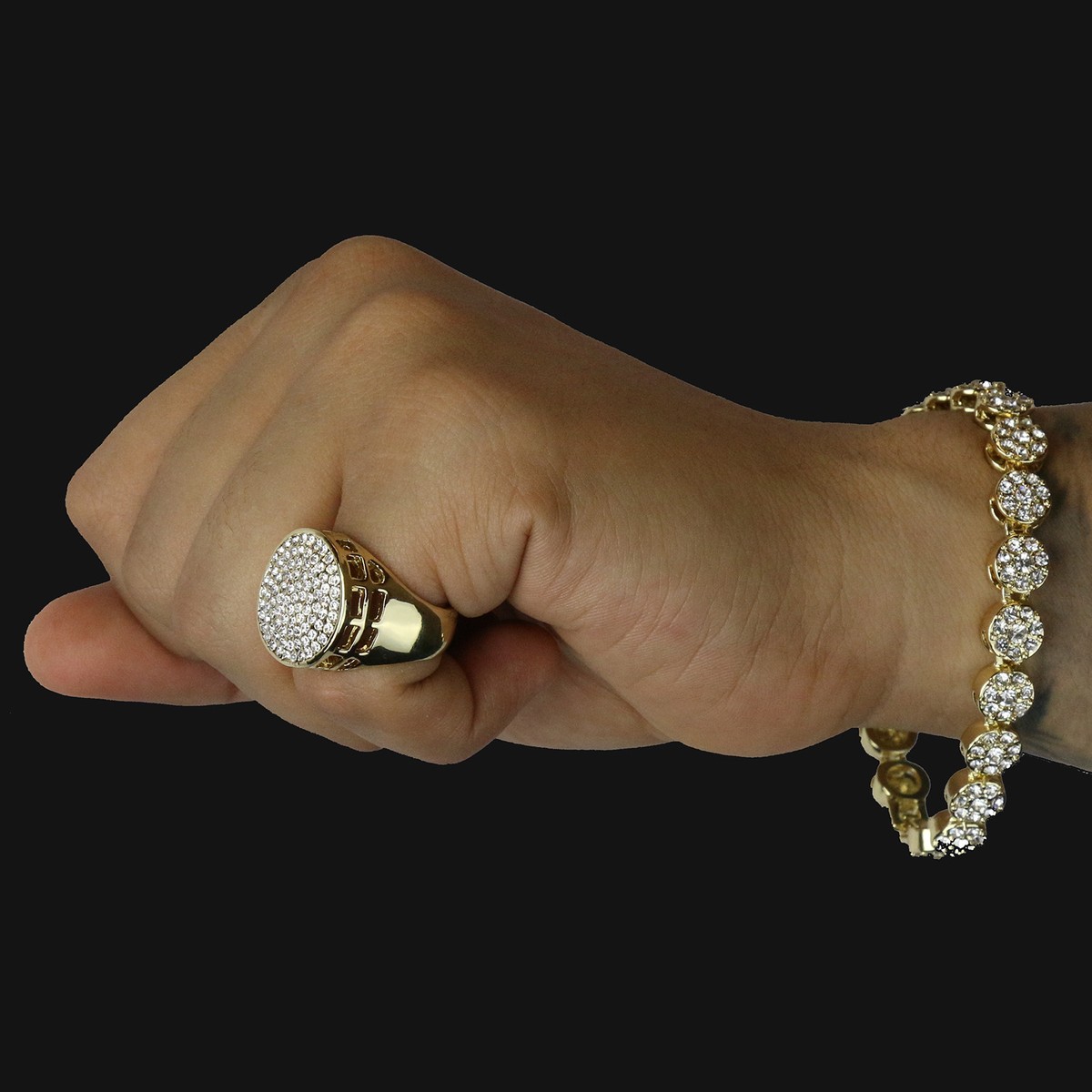 2pc Flower Bracelet Round Ring Cubic Zirconia Set Miami Link
