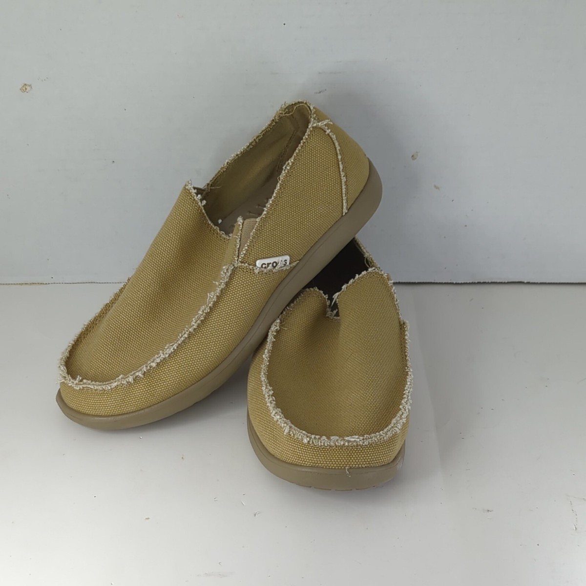 Crocs Men\'s Santa Cruz Khaki Frayed Canvas Slip-On Loafers Crocs Santa Cruz Brown Frayed Canvas Slip On | Mercari main image 4