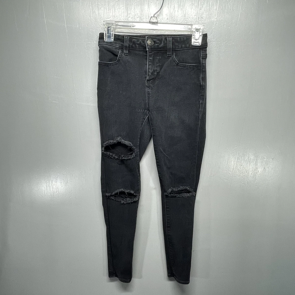 American Eagle The Dream Jean Black High Rise Jegging Size 0 Short Distressed