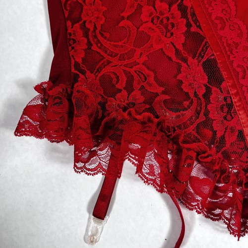Lover's Lane rot Spitze getrimmt Bügel Bustier mit Strumpfband & passendem Tanga Gr. 1X - Bild 3 von 8