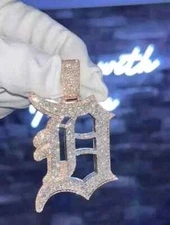 Men's Custom English Letter Pendant Silver 2Ct Round Cut Moissanite