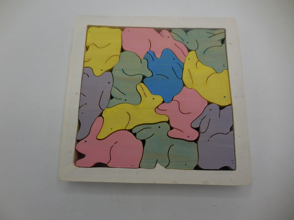 Vintage Dept 56 Easter Bunny Rabbit Wood 11 pc Puzzle Wood Frame
