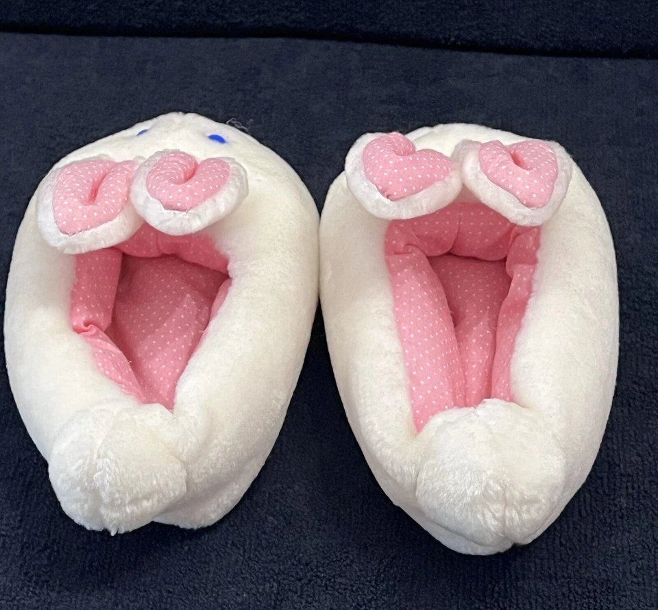 Avon Kids Furry Plush White Bunny Rabbit House Slippers Unisex Easter 1990 - Image 3 of 4