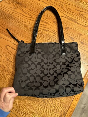 COACH Signature Python Stripe Tote Shoulder Canvas Handbag (H1360