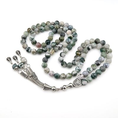 Moss Agate Stone 99 beads Islamic Prayer Beads Misbaha from Turkey 125047