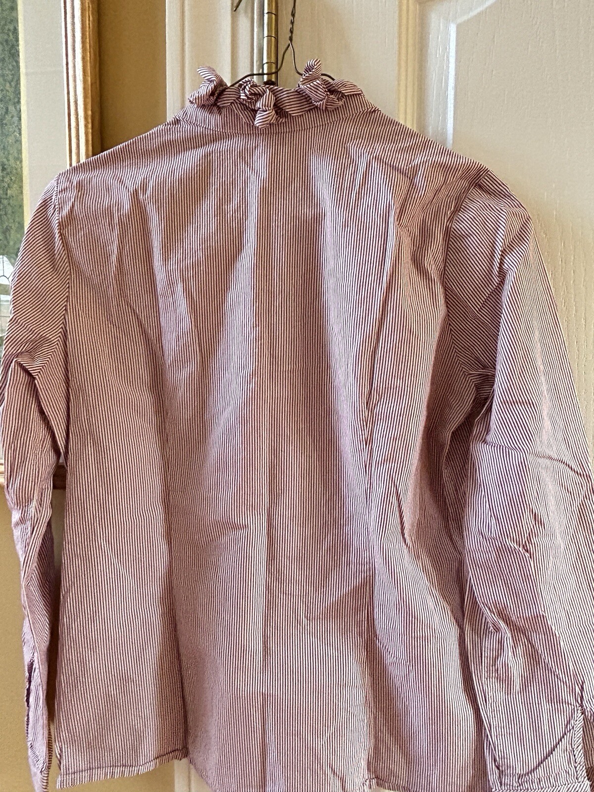 Talbots Shirt Women stripe Ruffled V Neck Button … - image 6