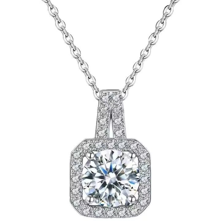 925 Argento Sterling Bottone Ciondolo Massiccio Vero Moissanite Taglio Rotondo - Immagine 2 di 4