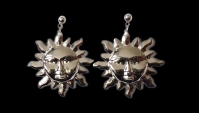 Vintage Sun Happy Face Silver Fashion Drop Earrings