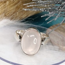 Sterling Silver Rose Quartz Dome Ring Size 8 Chunky Modern Sleek Oval 925