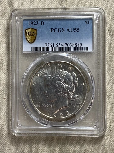 1923-D Peace Dollar - $1 PCGS AU55 - PCGS Gold Shield Nice Circ Coin