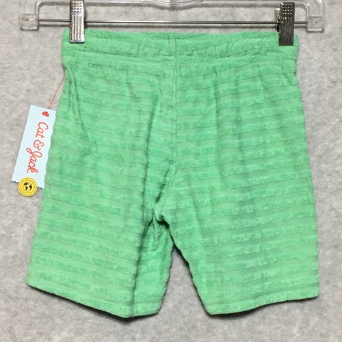 Cat and Jack Shorts Girls XS 4/5 Green Pull On Terrycloth Stripes Drawstrings - Picture 2 of 7