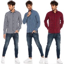 Redbridge men's shirt casual plaid shirts modern fit long sleeve shirts checked