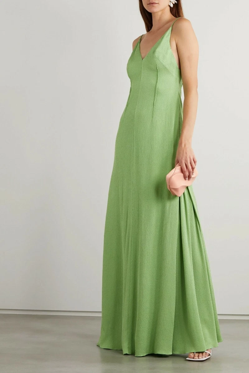 NWT EMILIA WICKSTEAD Heber Hammered Silk Gown Green US10/UK14