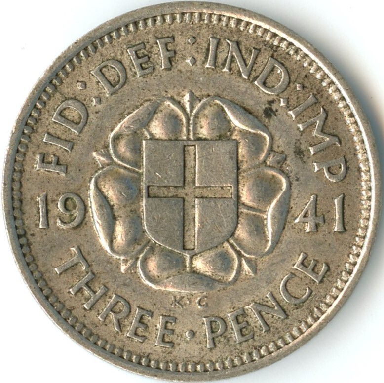 United Kingdom 1941 3 Pence KM#848 50% Silver King George VI