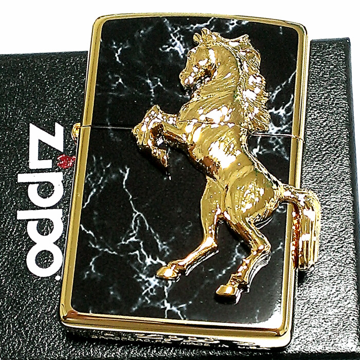 Zippo Winning Winnie Grand Crown Horse Metal Gold Black Marble