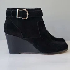 Sole Society Black Suede Peytal 3 Inch Wedge Ankle Boots Booties Womens 10M