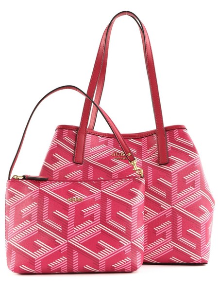 Guess Vikky Tote Schultertasche Utensilientasche Tasche Magenta Logo Rot Rosa-image