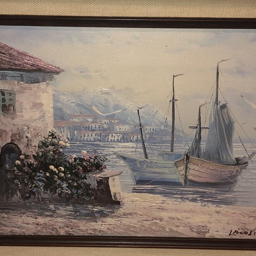 Vintage Original Ölgemälde auf Leinwand Boot im Wasser & Villa Lacoste 15” X 14” - Bild 9 von 12