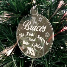 Bauble "Family Names" Engraved Christmas Tree Decoration, Clear